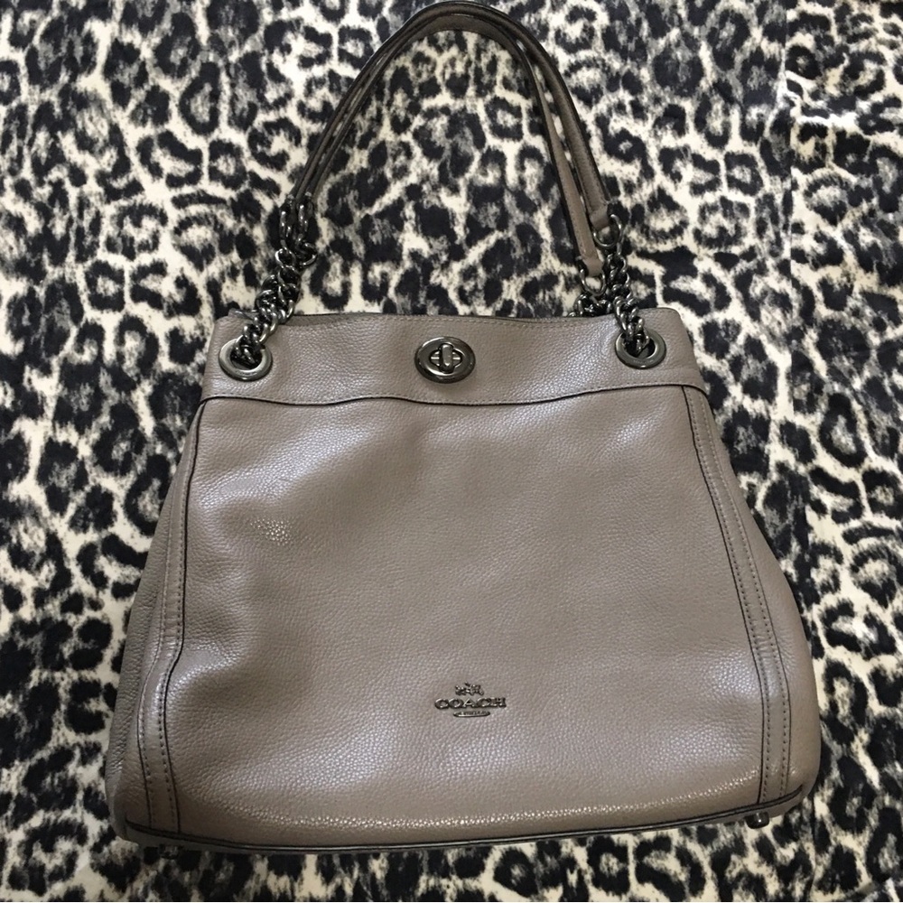 COACH Edie Grey Leather Turnlock Shoulder Bag